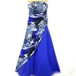 DEB Strapless Prom Dress Size 5/6 Maxi Formal Blue Sequins Glitter Layered
